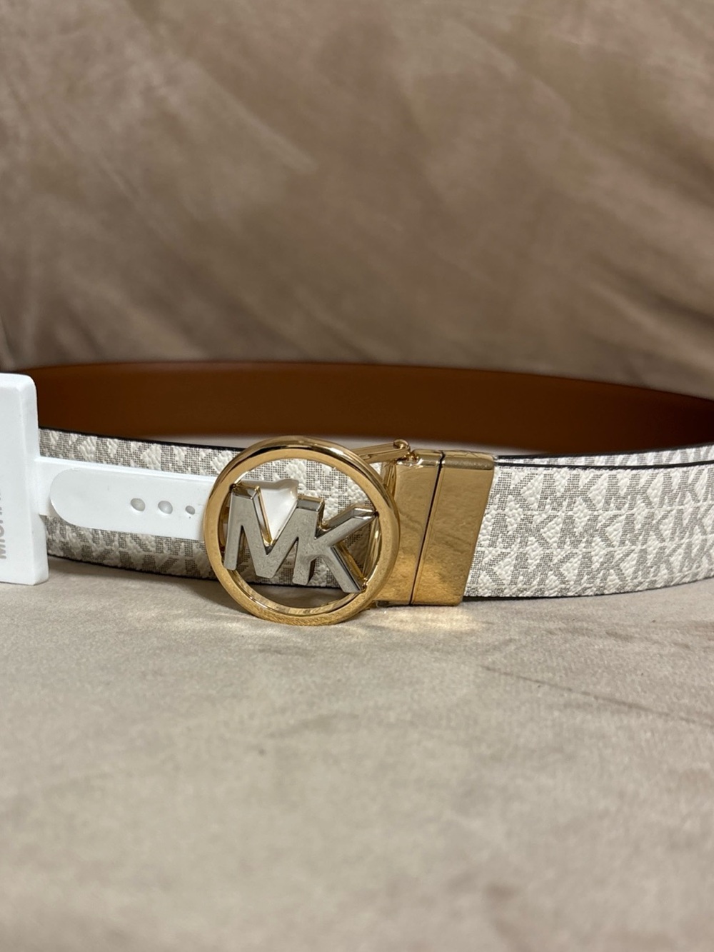 Authentic Michael Kors Reversible Logo Monogram Belt Brown/Vanilla Size Small